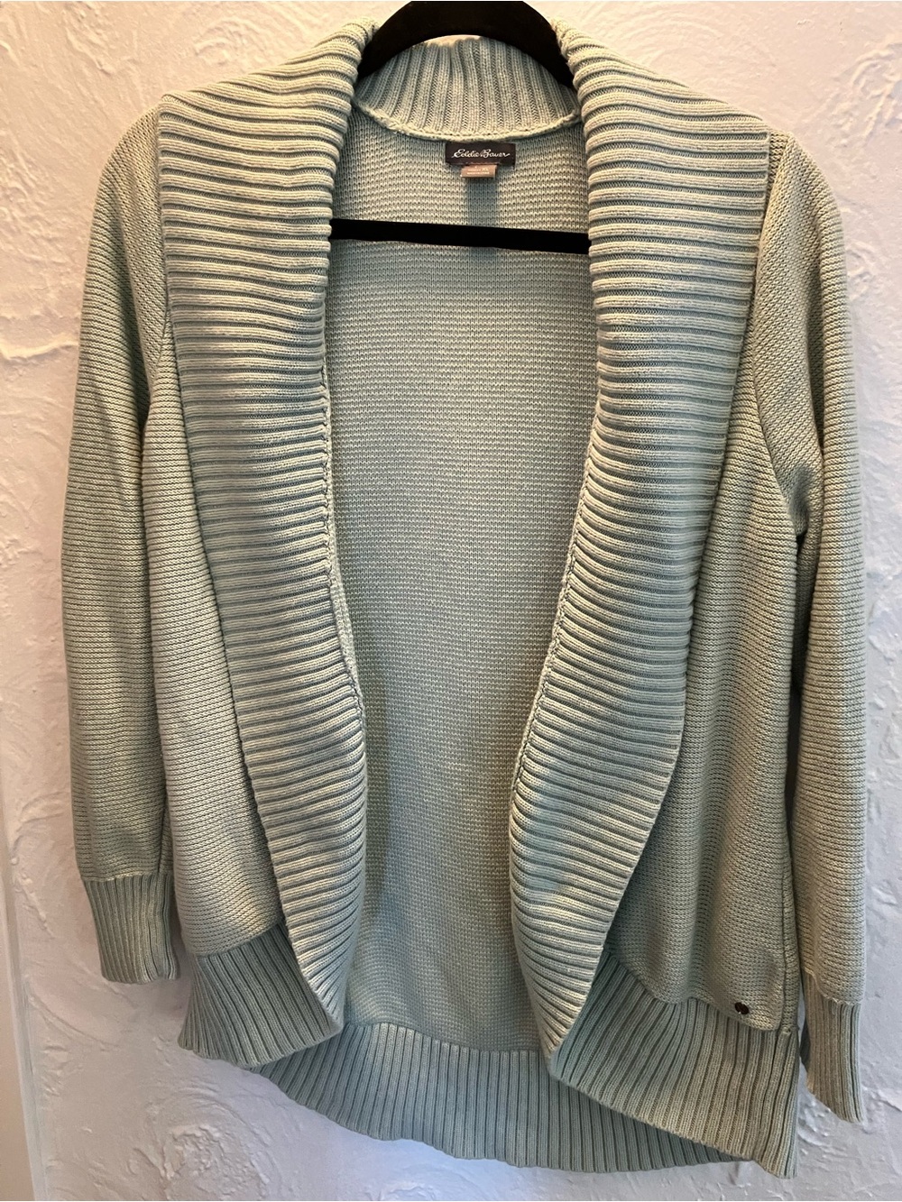 Eddie Bauer Open-Front Ribbed Shawl Collar Cardigan - Sage Green